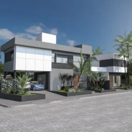 Fachada de uma casa moderna em Lajeado, Brasil.