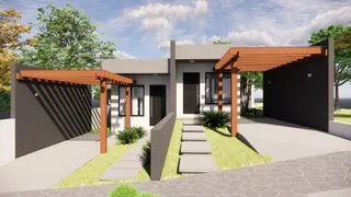 Fachada moderna de uma residência com estrutura de pergolado em Lajeado.