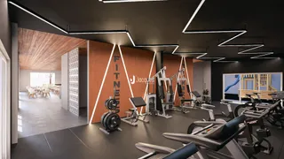 Interior de uma academia moderna com equipamentos de treino.