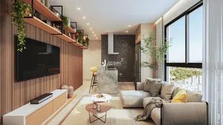 Sala de estar moderna com vista para a cidade em Lajeado.