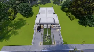 Vista aérea da fachada de uma casa moderna em Lajeado, Brasil.