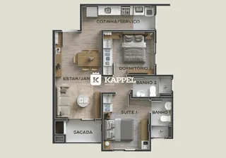 Planta baixa mostrando a disposição dos cômodos de uma residência.