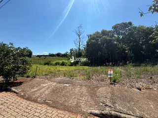 A foto mostra a paisagem exterior de uma propriedade com vegetação e uma estrada de terra.