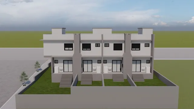 Fachada externa de uma residência moderna com jardim em Lajeado.