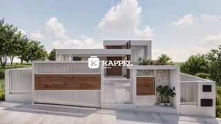 Fachada de uma residência moderna com muro branco e painéis de madeira.
