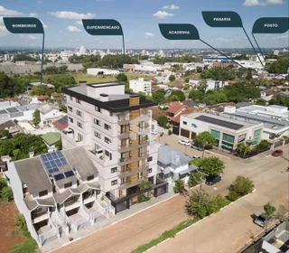 Vista aérea de um edifício residencial em Lajeado, Brasil.