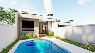 Vista da fachada de uma casa com piscina no Brasil.