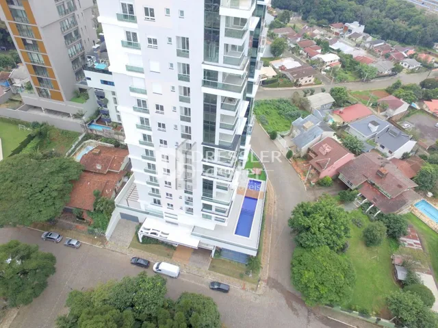 Vista aérea de um prédio residencial em Lajeado.