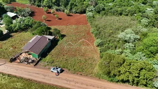 Vista aérea de uma propriedade rural com vegetação densa e uma estrada de terra.