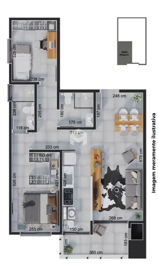 Planta baixa de um imóvel em Lajeado, Brasil, mostrando o layout das áreas internas.