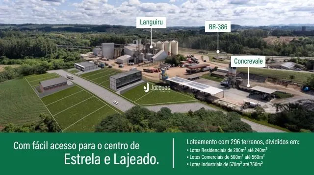 Vista aérea de um loteamento em Lajeado, Brasil.