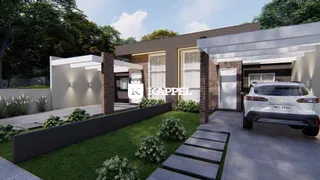 Fachada de uma casa moderna com jardim e garagem em Lajeado, Brasil.
