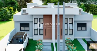 A fachada de uma casa moderna em Lajeado, Brasil.