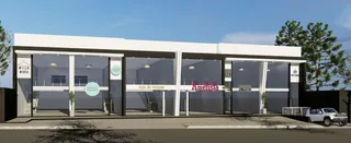 Fachada de um prédio comercial com grandes painéis de vidro.