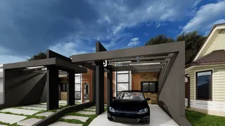 A fachada de uma casa moderna com garagem e área coberta em Lajeado, Brasil.