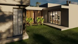 Fachada moderna de uma residência com revestimento de madeira e grandes portas de vidro.