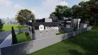 Fachada de uma residência moderna com paisagismo em Lajeado, Brasil.