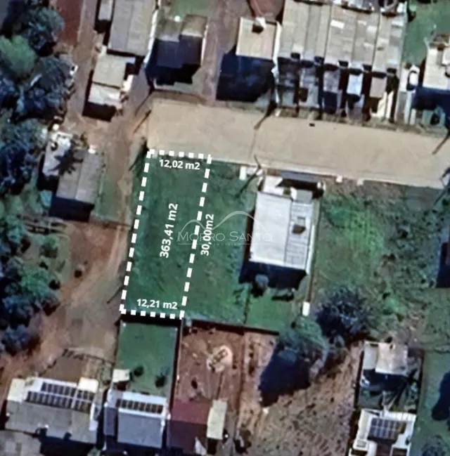 Vista aérea de um lote residencial em Lajeado, Brasil, mostrando os limites da propriedade.