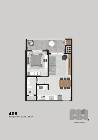 Apartamento com 1 dormitório, foto 2