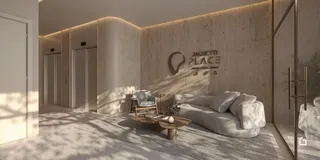 Sala de estar moderna com sofá e decoração em um imóvel no Brasil.