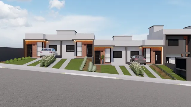 Fachada moderna de uma residência em Lajeado, Brasil, com jardim frontal.