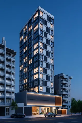 Fachada moderna de um prédio residencial em Lajeado, Brasil.