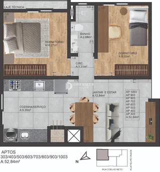 Planta baixa de um apartamento em Lajeado, Brasil, mostrando a disposição dos cômodos.