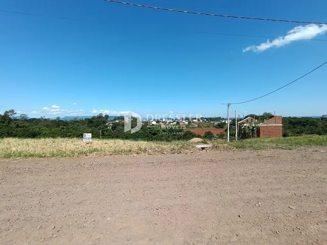 Vista da propriedade em uma área rural com campo e estrada de terra.