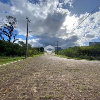A foto mostra a entrada de uma propriedade com uma estrada de terra.