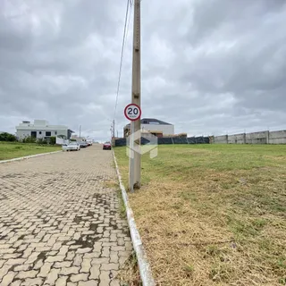 Vista da propriedade com uma estrada de paralelepípedos e gramado seco.