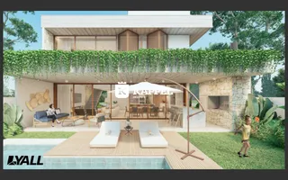 Vista externa de uma casa moderna com piscina e jardim em Lajeado.