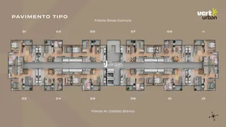 Plano de pavimento mostrando a disposição das unidades de um empreendimento imobiliário.