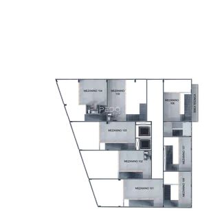 Planta baixa mostrando o layout dos mezaninos de uma propriedade em Lajeado.
