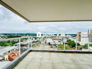 Vista panorâmica da paisagem urbana de Lajeado a partir de uma varanda.