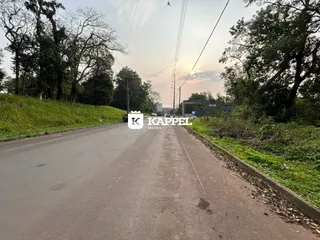 Vista da estrada em Lajeado, Brasil, com vegetação nas laterais.