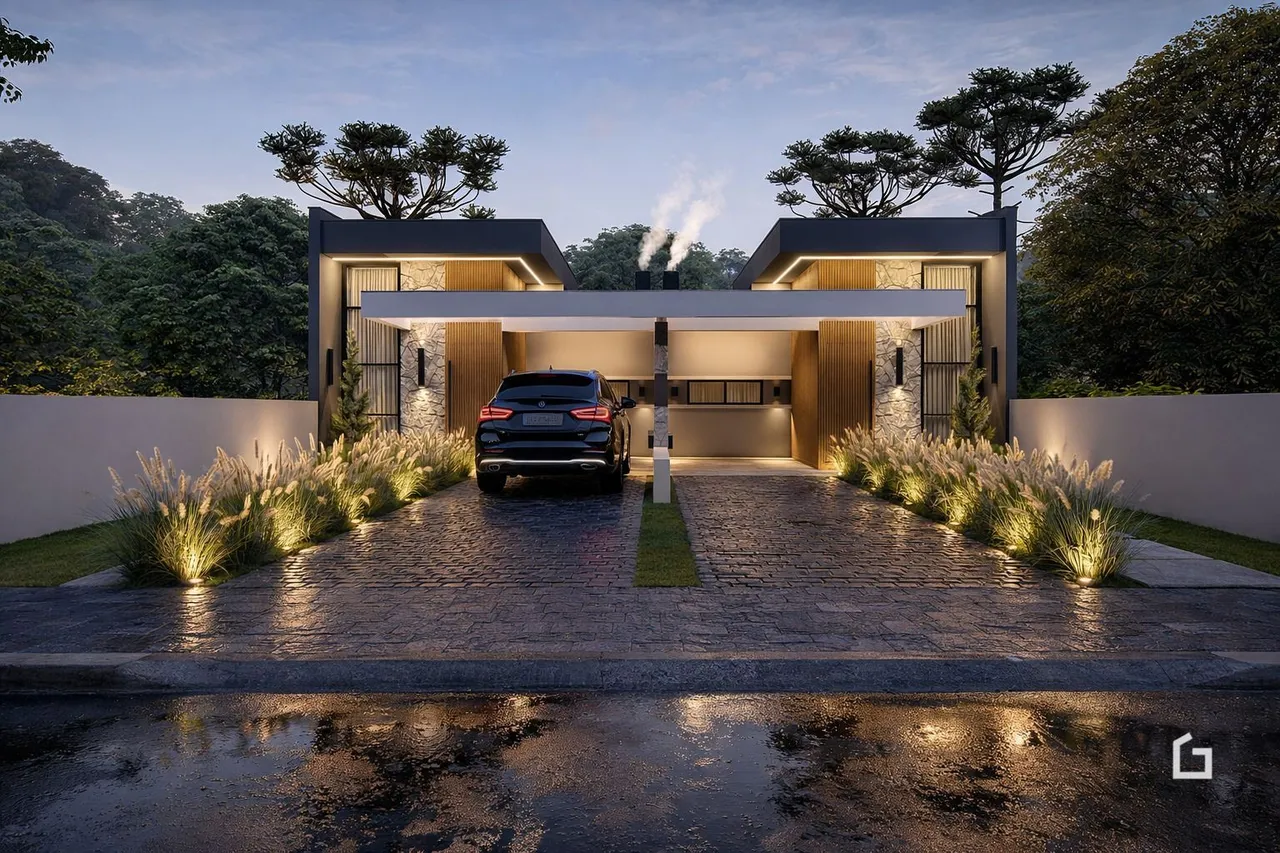 Fachada moderna de uma residência em Lajeado, Brasil.