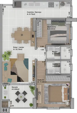 Planta baixa de um apartamento em Lajeado, Brasil, mostrando a disposição dos cômodos.