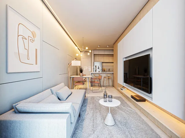Sala de estar moderna com decoração minimalista em Lajeado.
