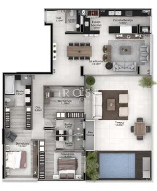 Apartamento com 3 dormitórios, foto 4