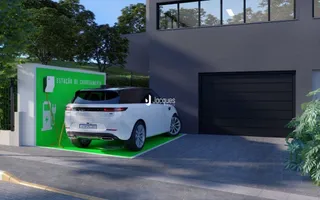 Fachada de uma residência com garagem.