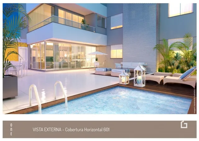 Vista externa de uma cobertura com piscina e área de lazer em Lajeado, Brasil.