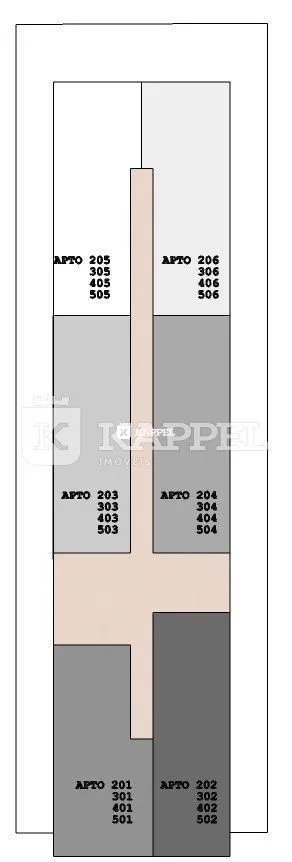 Planta baixa de um conjunto de apartamentos com identificação de unidades.