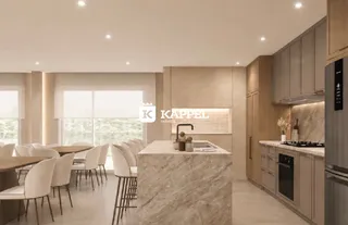 Esta é uma foto de uma cozinha moderna com bancada de mármore e armários em um imóvel.