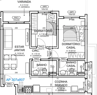 Planta baixa de um apartamento em Lajeado, Brasil.