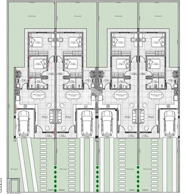 Planta baixa de uma residência mostrando a disposição dos cômodos.