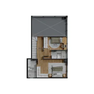 Planta baixa de um apartamento mostrando a disposição dos cômodos e dimensões.