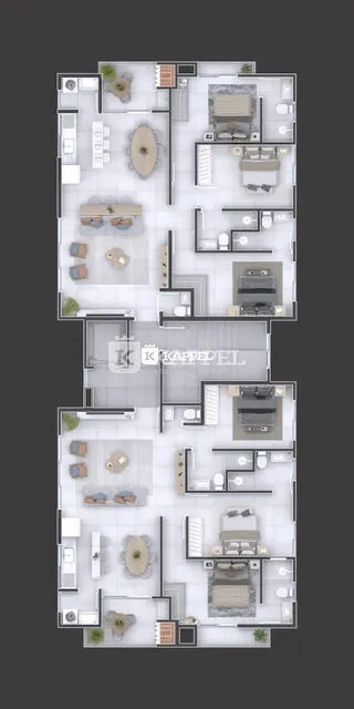 Planta baixa de um imóvel residencial mostrando a disposição dos cômodos.