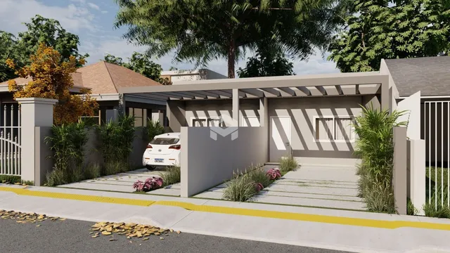 Fachada de uma residência em Lajeado, Brasil, com paisagismo frontal.