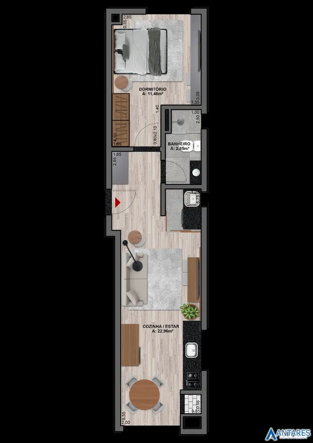 Apartamento com 1 dormitório, foto 2