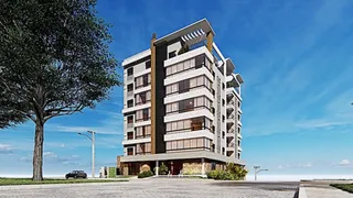 Fachada moderna de um prédio residencial em Lajeado, Brasil, sob um céu azul.